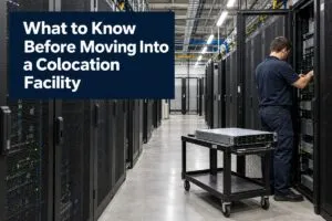 echnician installing server equipment for a colocation facility move with DeployNation.