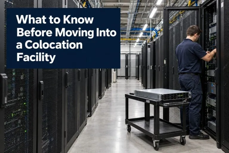 echnician installing server equipment for a colocation facility move with DeployNation.